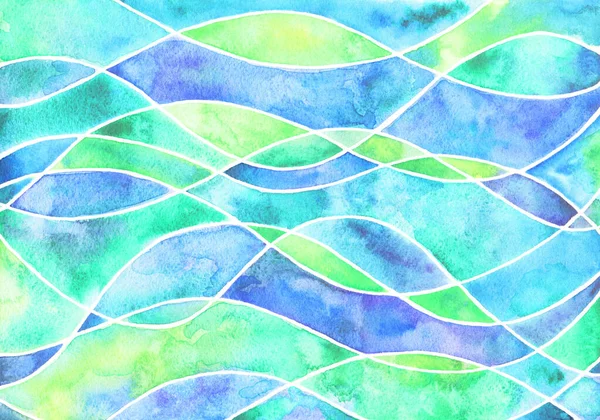 Abstrato Mão Desenhado Pastel Azul Verde Ondas Aquarela Pintura Textura — Fotografia de Stock