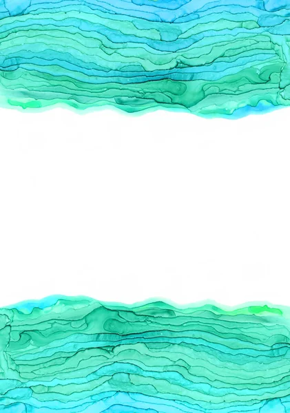 Υδατογραφία Διαφανή Κύματα Αφηρημένο Φόντο Πλαίσιο Γραμμές Από Τυρκουάζ Μπογιά — Φωτογραφία Αρχείου