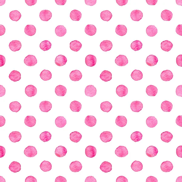 Strony Bez Szwu Ciągnione Akwarela Wzór Rundy Różowe Kropki Białym — Zdjęcie stockowe