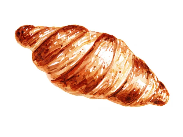 Acuarelă Ilustrație Desenată Manual Unui Croissant Izolat Peste Alb Ideal — Fotografie, imagine de stoc