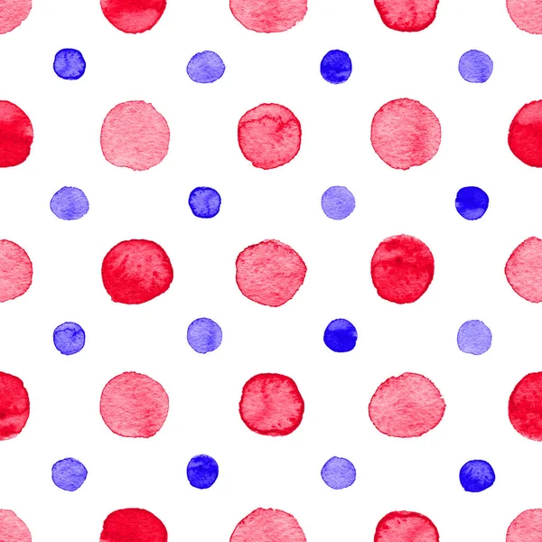 Nahtloses Handgezeichnetes Aquarellmuster Aus Runden Roten Und Blauen Punkten Isoliert — Stockfoto