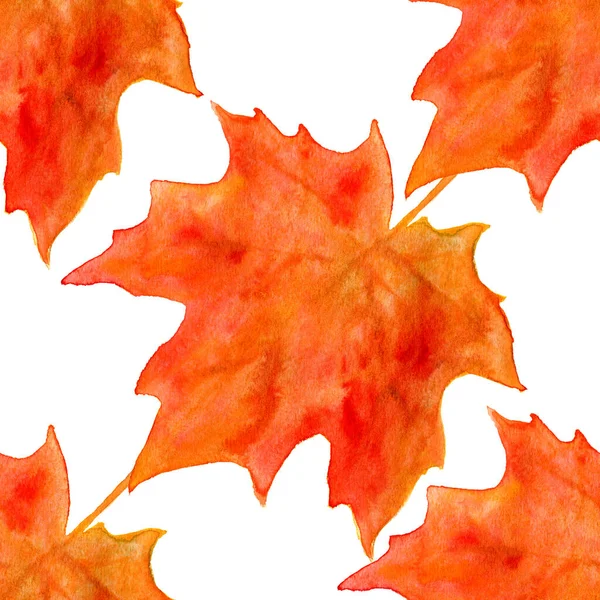 Bright Orange Watercolor Autumn Maple Leaves Seamless Pattern — Stock Photo, Image