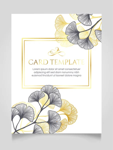Floral Convite Casamento Dourado Modelo Cartão Elegante —  Vetores de Stock