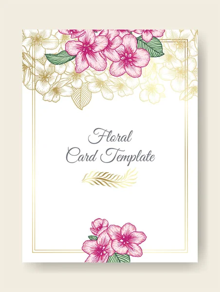 Kwiaty Botaniczne Zaproszenie Ślubne Elegancki Wzór Karty Złotymi Różowymi Kwiatami — Wektor stockowy