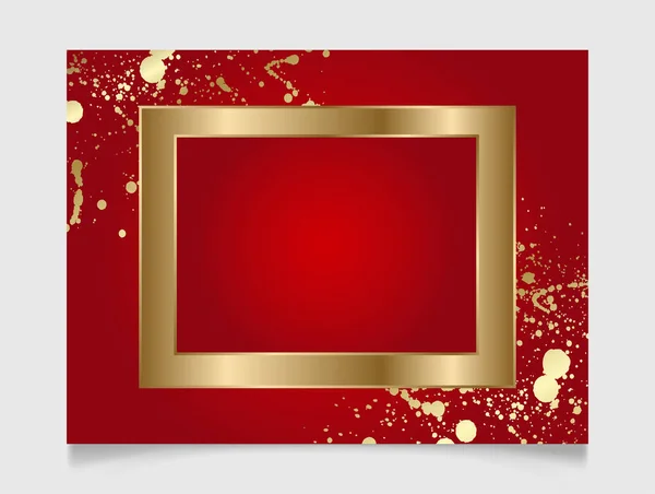 Shiny Glowing Blank Christmas Rectangle Frame Gold Paint Splatter Winter — Stock Vector