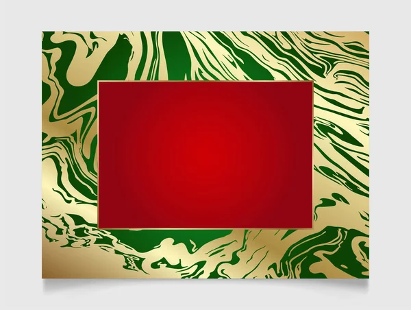 新的发光空白圣诞框架与黄金大理石油漆 节日金色 红色和绿色边界 冬季假期矢量背景和复制空间 — 图库矢量图片