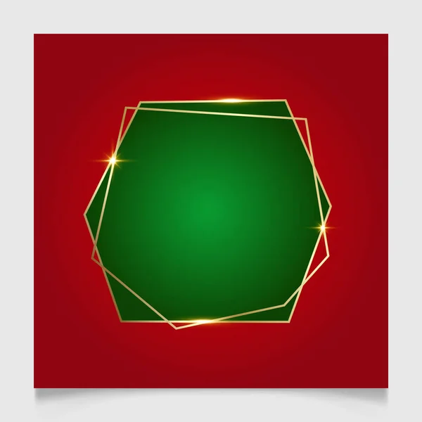 Geometryczna Wielokątna Ramka Świąteczna Kolorze Złotym Czerwonym Zielonym Złoty Błyszczący — Wektor stockowy