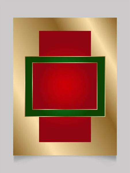 Cadre Rectangulaire Géométrique Noël Festif Rouge Vert Doré Brillant Bordure — Image vectorielle