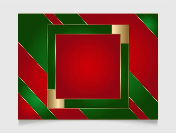 Geometrický Vánoční Čtvercový Rám Slavnostní Zlaté Červené Zelené Barvě Zlatě — Stockový vektor