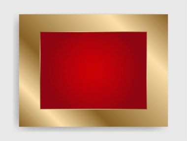 Geometrik Noel dikdörtgen çerçevesi, şenlikli altın ve kırmızı. Altın gibi parlak, boş bir sınır. Fotokopi alanına sahip kış tatilleri.