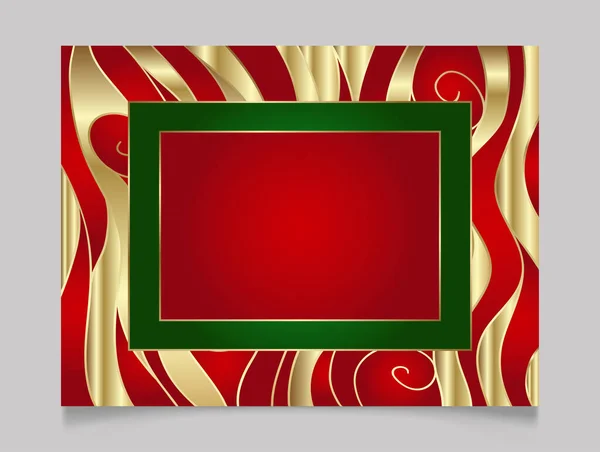 Goldener Glänzender Leerer Weihnachtsrechteckrahmen Goldmetall Weht Festlich Mit Traditionellem Rot — Stockvektor