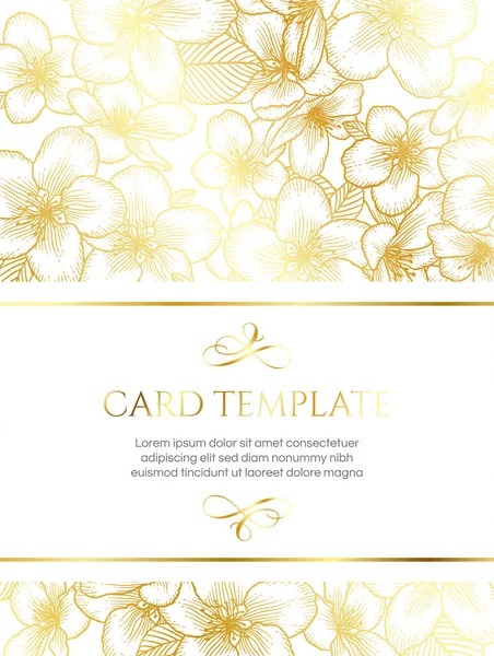 花の結婚式招待金のエレガントなカードテンプレート — ストックベクタ