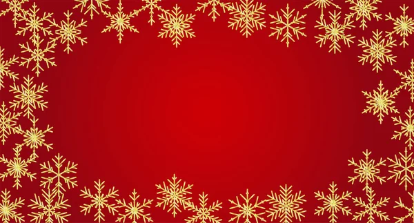 Vánoční Zlaté Sněhové Vločky Prázdný Rám Vektorové Ilustrace Pozdrav Červená — Stockový vektor