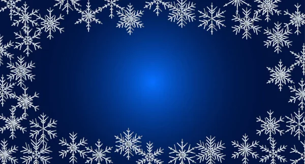 圣诞雪片空白帧矢量插图 贺卡深蓝色冬季背景与复制空间 新年快乐 — 图库矢量图片
