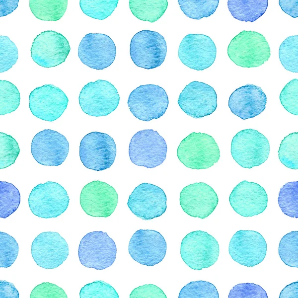 Bezešvé Ruky Nakreslené Akvarel Vzorek Kola Aqua Modré Tečky Izolovaných — Stock fotografie