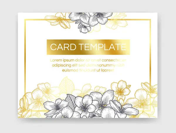 Floral Γαμήλια Πρόσκληση Χρυσό Κομψό Πρότυπο Κάρτα — Διανυσματικό Αρχείο