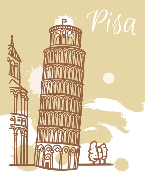 Talya Nın Eğik Pisa Kulesi Nin Çizgi Çizimi Mimari Turizm — Stok Vektör