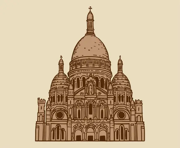 Handgezeichnete Vektorillustration Der Basilika Montmartre Paris Lineart Skizzenzeichnung Vintage Farben — Stockvektor