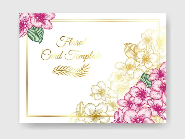Floral Botanical Wedding Invitation Elegant Card Template Golden Pink Apple — Stock Vector