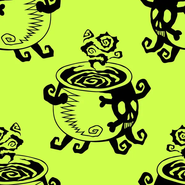 Ведьмин Котел Кипящим Зельем Векторным Хэллоуином Дизайнерский Фон Постера Вечеринки — стоковый вектор