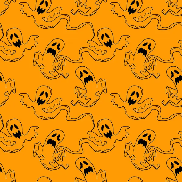 Flying Ghosts Vector Halloween Seamless Pattern Design Background Party Poster — Stock Vector