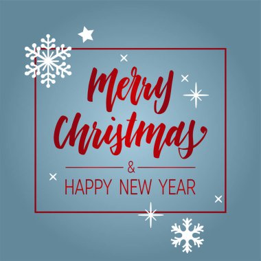 El yazısıyla Noel ve Yeni Yıl selamları, mavi yerine kırmızı ve beyaz harflerle yazılmış modern şenlik el yazısı. Tatil sezonu tasarım element vektör çizimi.