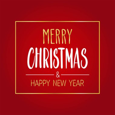 Elle yazılmış Noel ve Yeni Yıl selamları, kırmızı yerine altın ve beyaz harflerle yazılmış modern şenlik el yazısı. Tatil sezonu tasarım element vektör çizimi.