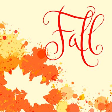 Yazılı kelime sonbahar suluboya boya sıçramak çerçeve ile akçaağaç yaprakları parlak bir turuncu ver. Çağdaş hat.