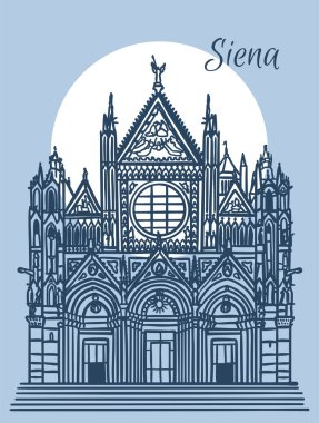 İtalya 'daki Duomo di Siena Katedrali' nin çizim çizimi. Mimari turizm simgesi, seyahat yeri. El çizimi illüstrasyon