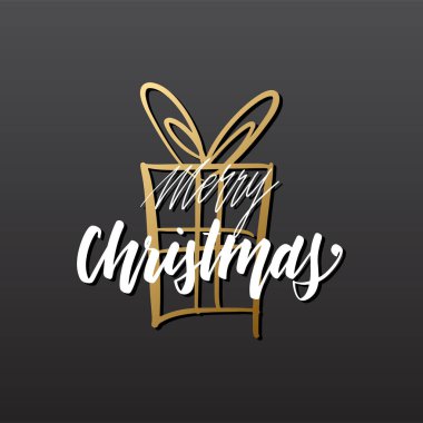 Elle yazılmış Noel selamları, günümüzde siyah yerine altın ve beyaz harflerle yazılmış modern şenlik el yazısı. Tatil sezonu tasarım element vektör çizimi.