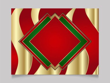 Parlak, parlak, boş bir Noel çerçevesi. Altın metal geleneksel kırmızı ve yeşil ile şenlikli bir sınır oluşturur. Kopya alanı olan kış tatilleri vektör arkaplanı.
