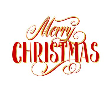 Elle yazılmış Noel selamları, beyazın üstünde altın ve kırmızı harflerle yazılmış modern şenlik el yazısı. Tatil sezonu tasarım element vektör çizimi.