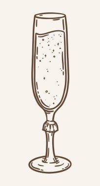 Şampanya flütünü baloncuk detaylarıyla tasvir eden klasik tarzda detaylı bir sanat eseri. Kutlama tasarımları, parti davetiyeleri ya da içki odaklı promosyon malzemeleri için mükemmel..