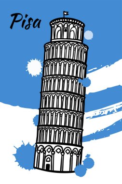 İtalya 'nın Eğik Pisa Kulesi' nin çizgi çizimi. Mimari turizm simgesi, seyahat yeri. Fırça darbelerinin üzerine el çizimi çizimi