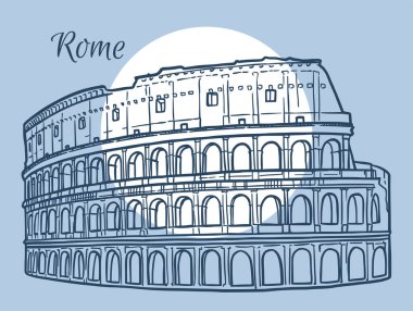 Roma, İtalya 'da Colosseum' un çizgi çizimi. Mimari turizm simgesi, seyahat yeri. El çizimi illüstrasyon