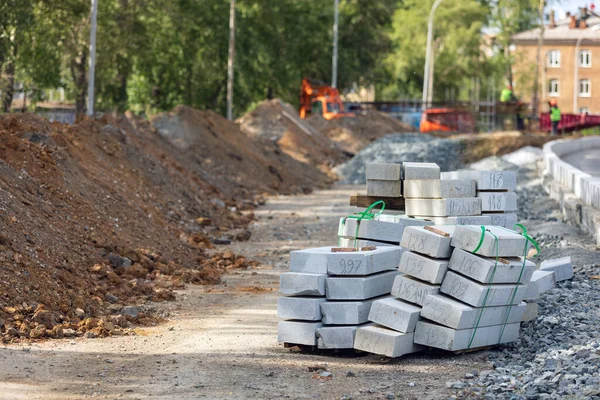 Montón Losas Pavimentación Hormigón Sitio Construcción Construcción Carreteras —  Fotos de Stock