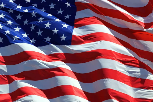 American Flag Waving Wind Blue Sky — Stock Photo, Image