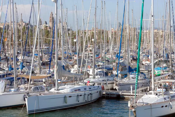 Yachter Och Båtar Hamnen Barcelona — Stockfoto