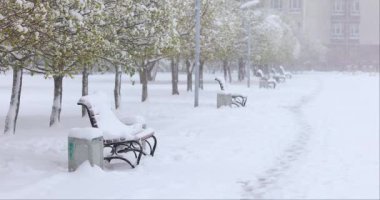 Kar parktaki bankları kapladı. Şehir parkında nadir görülen bir kar yağışına tanık olan yaz sürprizi.