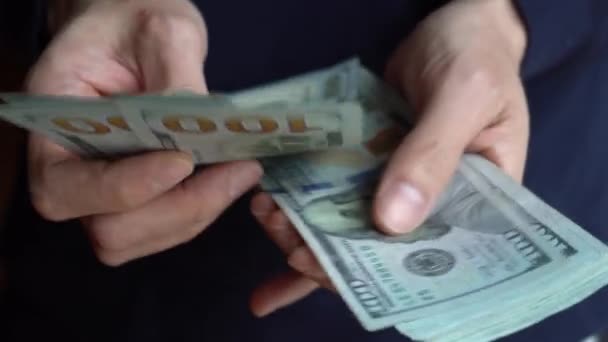 女性手算100美元钞票的特写镜头 免版税图库视频