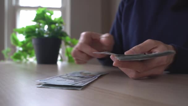 Masadaki 100 Dolarlık Banknotları Sayan Kadın Elleri Yakın Plan Stok Video