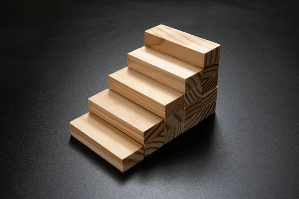 Structure Miniature Stairs Made Out Wooden Jenga Blocks — Stock Photo, Image