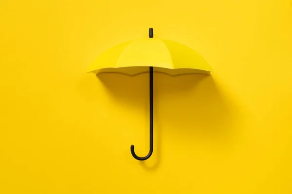 Öppnat Gult Paraply Isolerad Blank Gul Bakgrund — Stockfoto