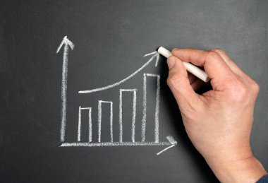 İş geliştirme planı için beyaz tebeşirle insan eli çizimi grafiği