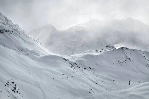 Piste Ski Dans Les Alpes Françaises Brouillard — Photo