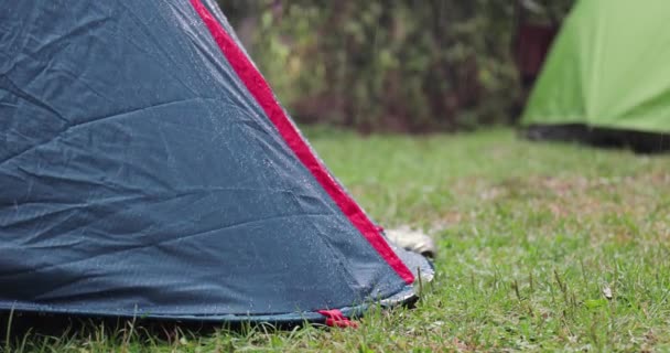 Tält Camping Fallande Regn Regnigt Sommarväder — Stockvideo