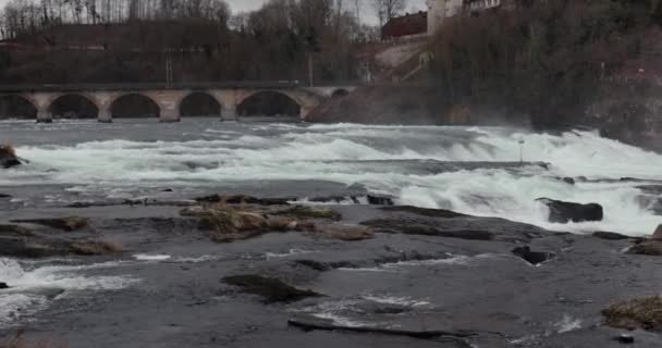 Waterval Bij Rijnwatervallen Zwitserland Hoogste Debiet Europa — Stockvideo