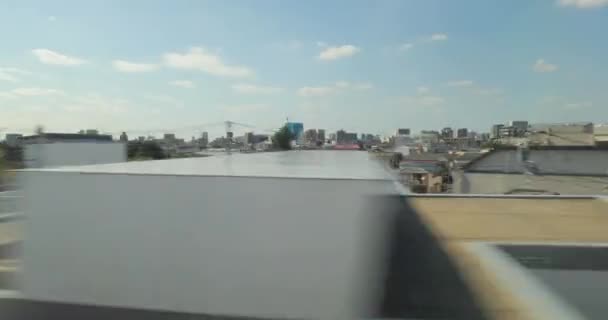 日本东京 2018年环球旅行 在日本乘坐高速列车 从窗口观看 从京都到达东京 — 图库视频影像