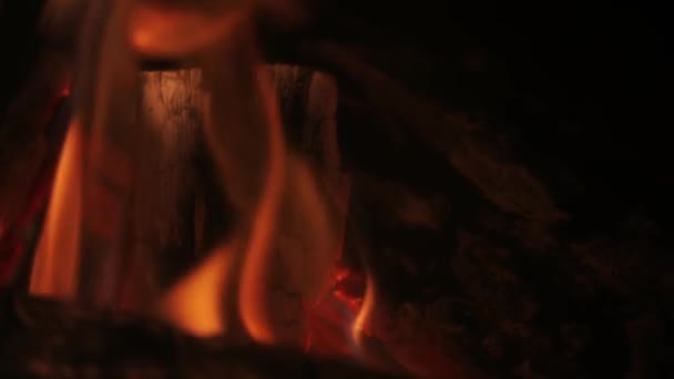 Fire Flam Fireplace Slow Motion 120Fps Footage Burning Wooden Logs — Stock Video