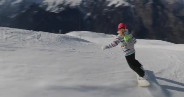 Snowboarding Fast Alps Shot Gimbal Full Frame Camera — Stock Video